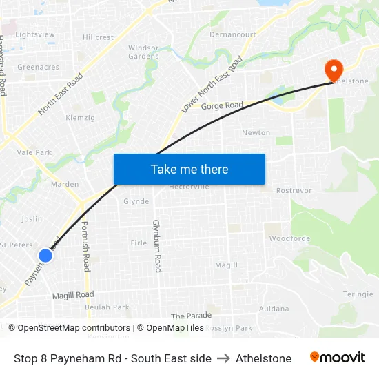 Stop 8 Payneham Rd - South East side to Athelstone map