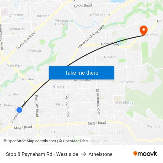 Stop 8 Payneham Rd - West side to Athelstone map