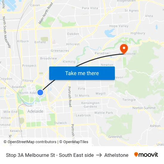 Stop 3A Melbourne St - South East side to Athelstone map