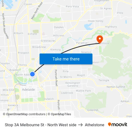Stop 3A Melbourne St - North West side to Athelstone map