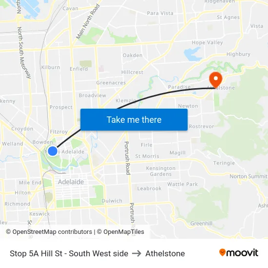 Stop 5A Hill St - South West side to Athelstone map