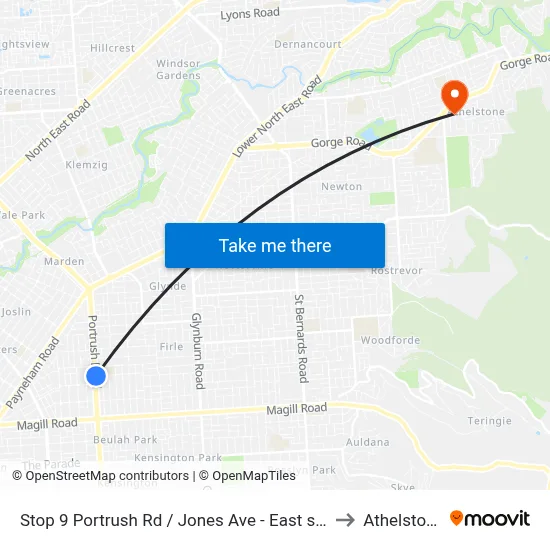 Stop 9 Portrush Rd / Jones Ave - East side to Athelstone map