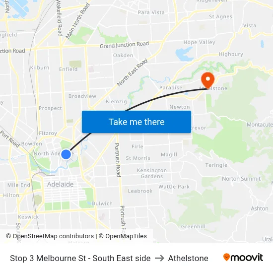 Stop 3 Melbourne St - South East side to Athelstone map