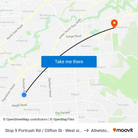 Stop 9 Portrush Rd / Clifton St - West side to Athelstone map