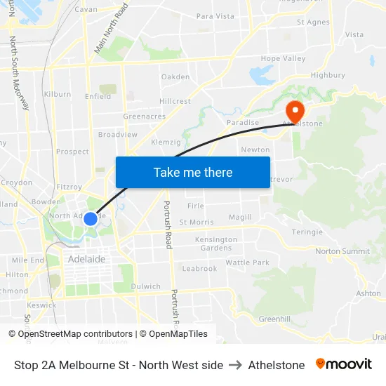 Stop 2A Melbourne St - North West side to Athelstone map