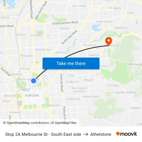 Stop 2A Melbourne St - South East side to Athelstone map