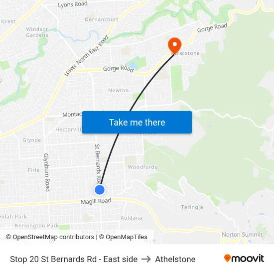 Stop 20 St Bernards Rd - East side to Athelstone map