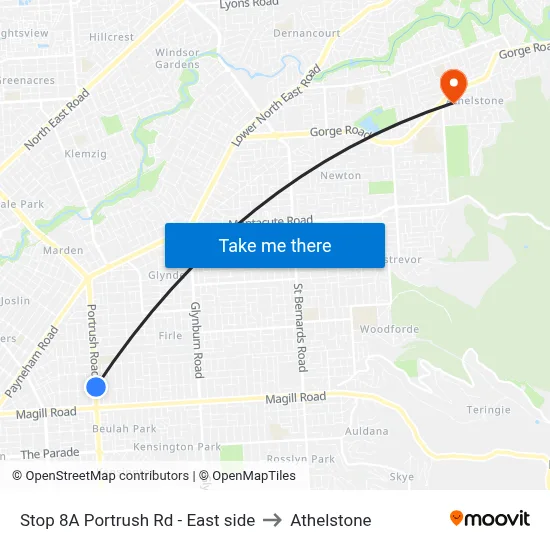 Stop 8A Portrush Rd - East side to Athelstone map
