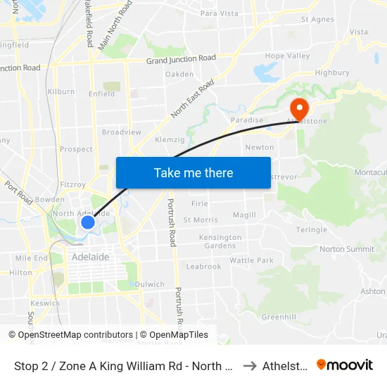Stop 2 / Zone A King William Rd - North West side to Athelstone map