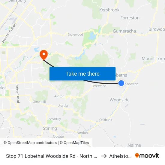 Stop 71 Lobethal Woodside Rd - North side to Athelstone map
