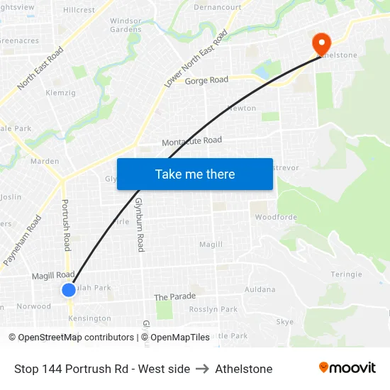 Stop 144 Portrush Rd - West side to Athelstone map