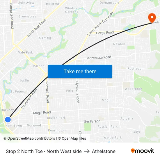 Stop 2 North Tce - North West side to Athelstone map
