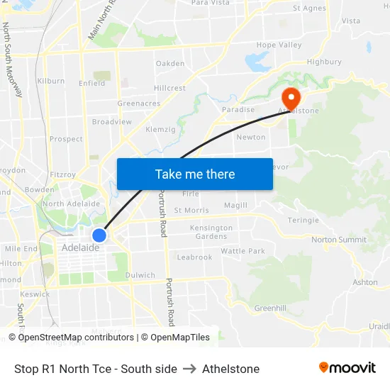 Stop R1 North Tce - South side to Athelstone map