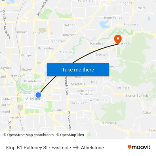 Stop B1 Pulteney St - East side to Athelstone map