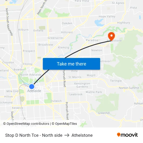 Stop D North Tce - North side to Athelstone map