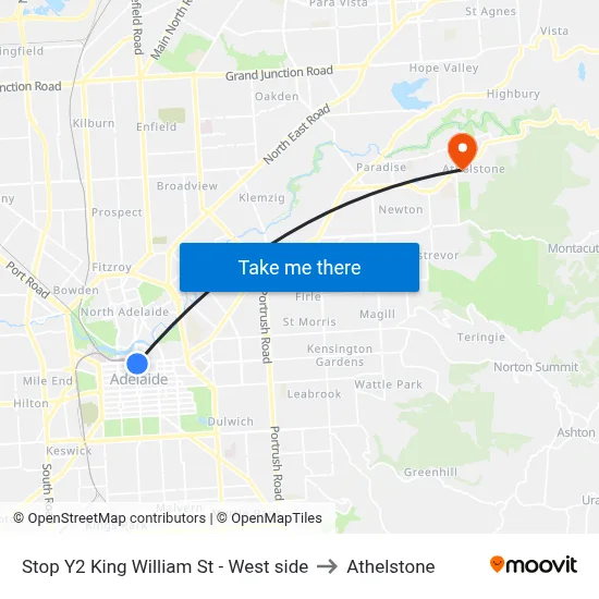 Stop Y2 King William St - West side to Athelstone map