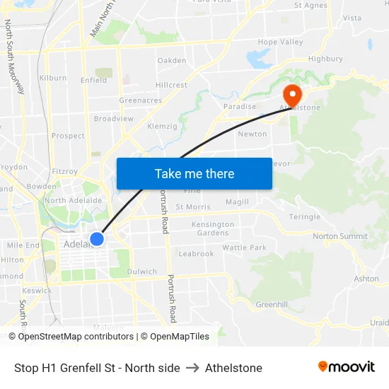 Stop H1 Grenfell St - North side to Athelstone map