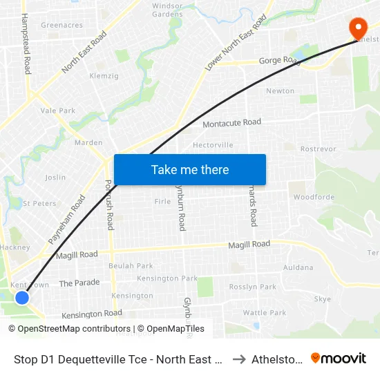 Stop D1 Dequetteville Tce - North East side to Athelstone map