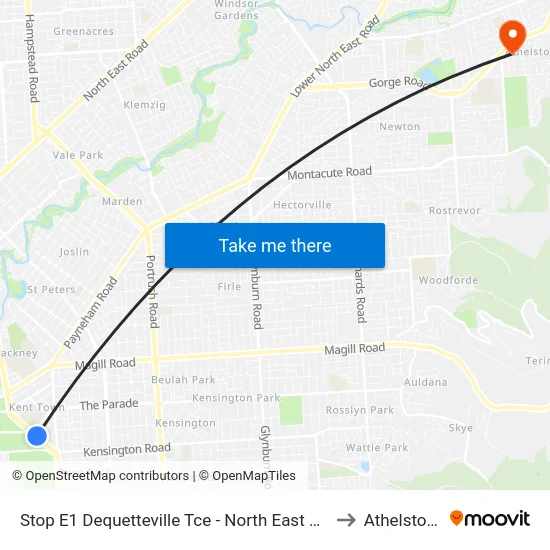 Stop E1 Dequetteville Tce - North East side to Athelstone map