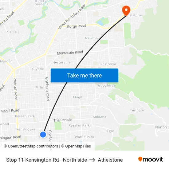 Stop 11 Kensington Rd - North side to Athelstone map