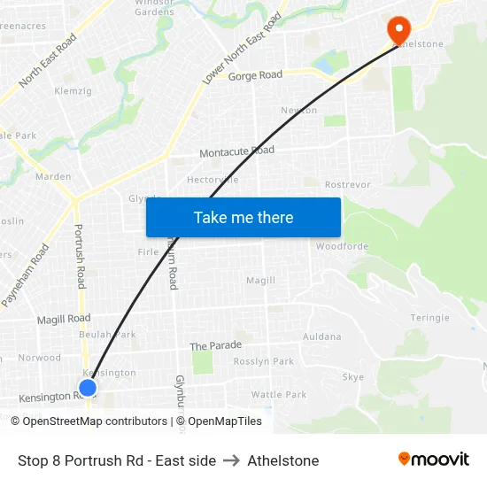 Stop 8 Portrush Rd - East side to Athelstone map