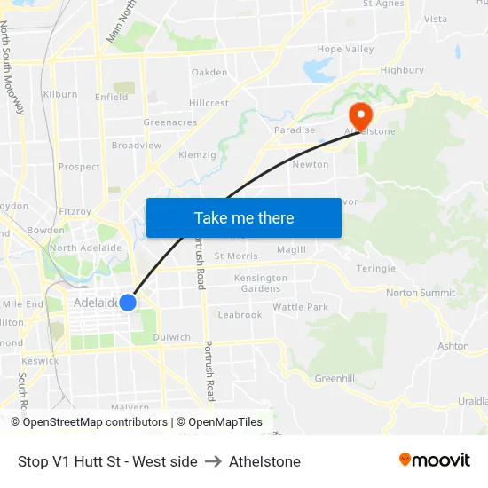 Stop V1 Hutt St - West side to Athelstone map