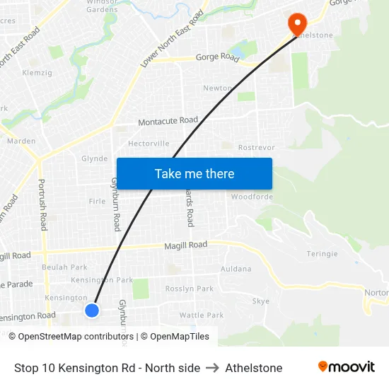Stop 10 Kensington Rd - North side to Athelstone map