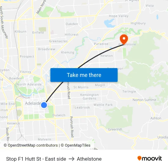 Stop F1 Hutt St - East side to Athelstone map