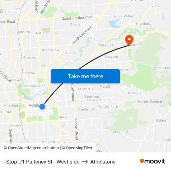 Stop U1 Pulteney St - West side to Athelstone map