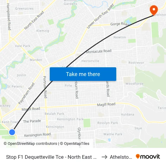 Stop F1 Dequetteville Tce - North East side to Athelstone map