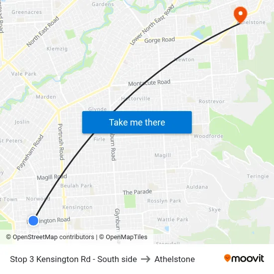 Stop 3 Kensington Rd - South side to Athelstone map