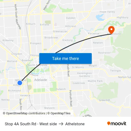 Stop 4A South Rd - West side to Athelstone map