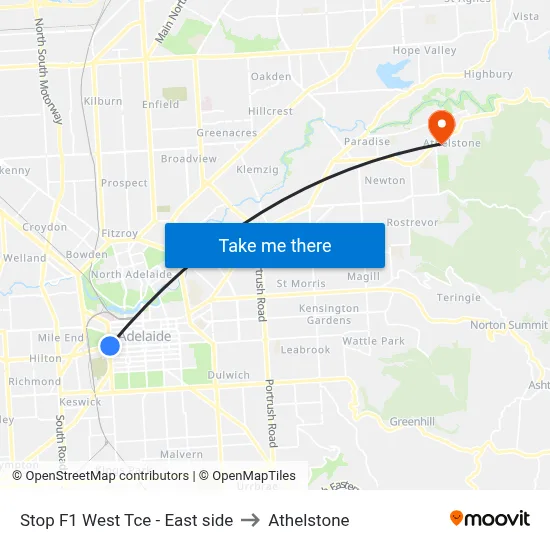 Stop F1 West Tce - East side to Athelstone map
