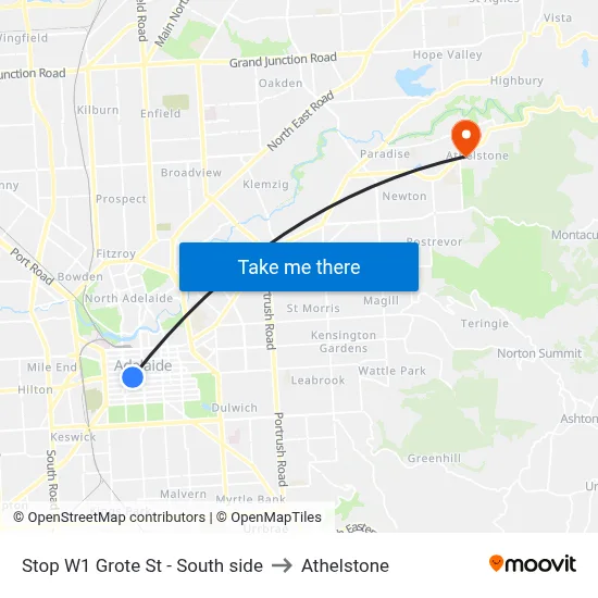 Stop W1 Grote St - South side to Athelstone map
