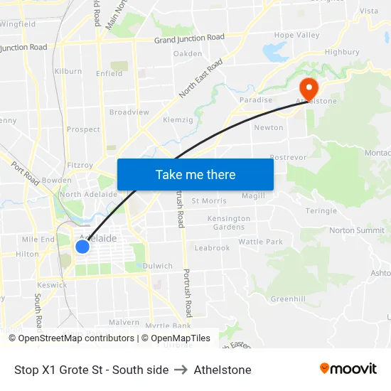Stop X1 Grote St - South side to Athelstone map