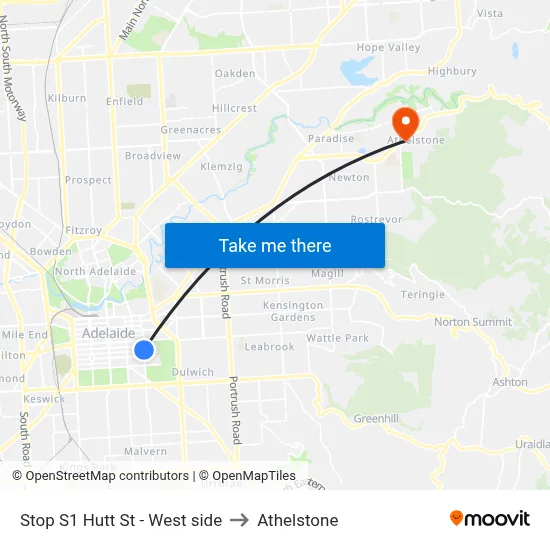 Stop S1 Hutt St - West side to Athelstone map
