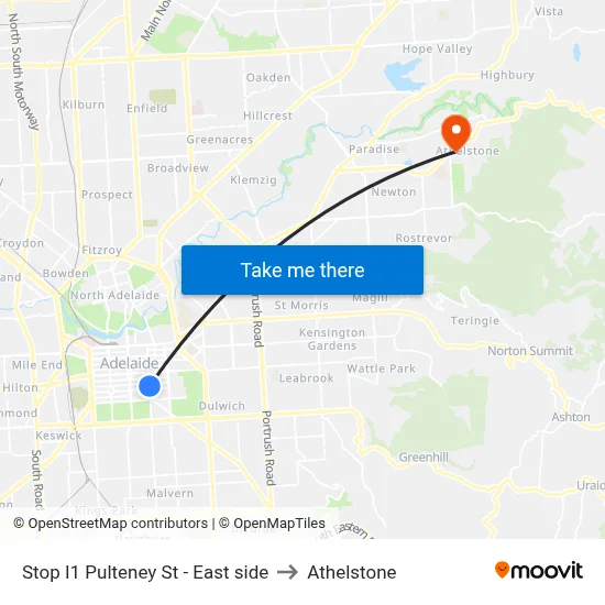 Stop I1 Pulteney St - East side to Athelstone map
