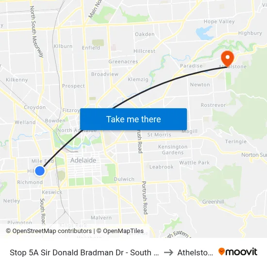 Stop 5A Sir Donald Bradman Dr - South side to Athelstone map