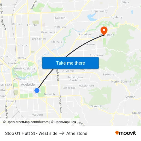Stop Q1 Hutt St - West side to Athelstone map
