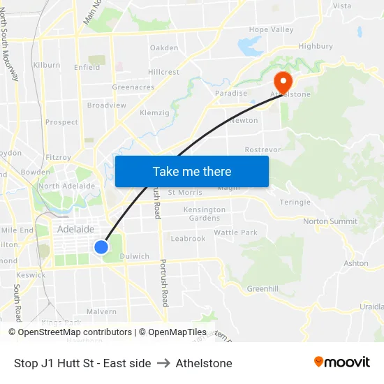 Stop J1 Hutt St - East side to Athelstone map