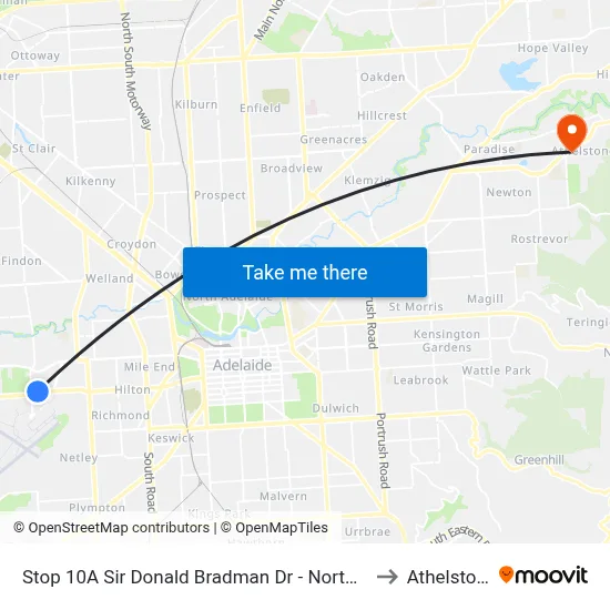 Stop 10A Sir Donald Bradman Dr - North side to Athelstone map
