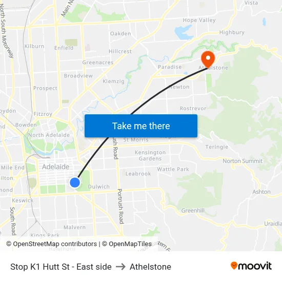 Stop K1 Hutt St - East side to Athelstone map
