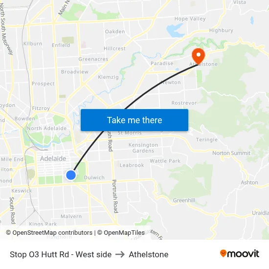 Stop O3 Hutt Rd - West side to Athelstone map