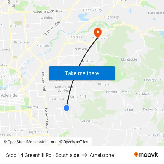 Stop 14 Greenhill Rd - South side to Athelstone map
