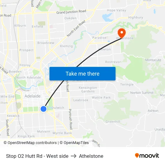 Stop O2 Hutt Rd - West side to Athelstone map