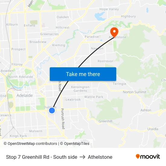 Stop 7 Greenhill Rd - South side to Athelstone map