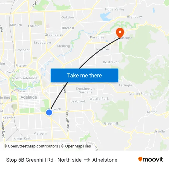 Stop 5B Greenhill Rd - North side to Athelstone map