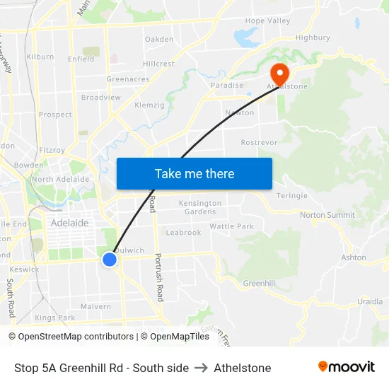 Stop 5A Greenhill Rd - South side to Athelstone map