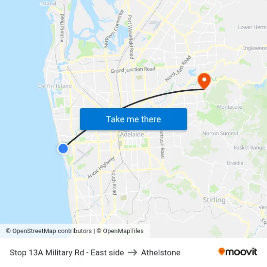 Stop 13A Military Rd - East side to Athelstone map