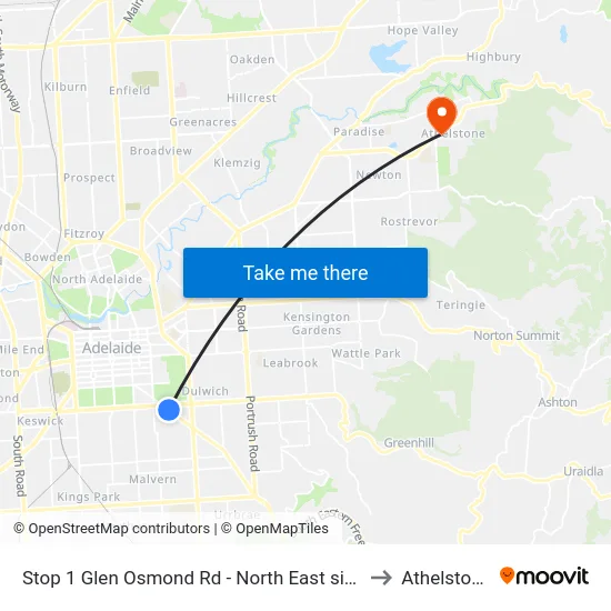 Stop 1 Glen Osmond Rd - North East side to Athelstone map
